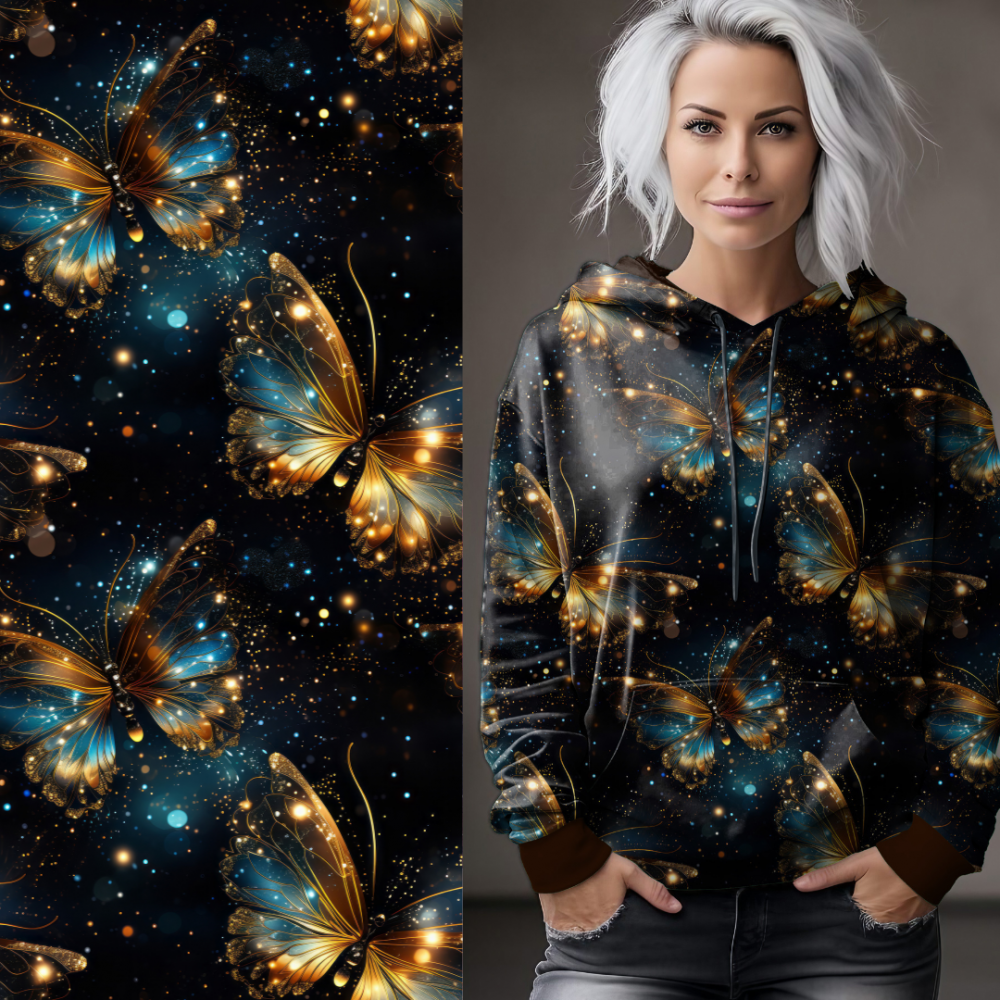 Bio Kuschelsweat mit Überbreite (Stoffbreite ca. 175 cm): Eigenproduktion Goldene Nacht - von Graustufen-Stoffe
